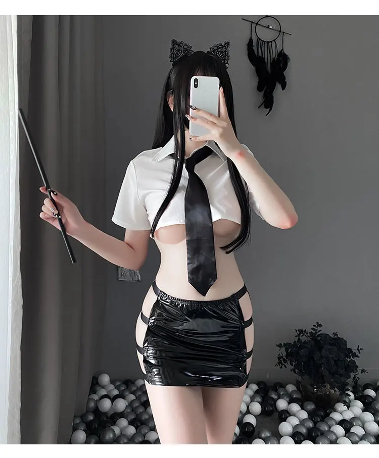 Эротическая офисная юбка для ролевых игр сексуальная латексная из ПУ секса фетиш