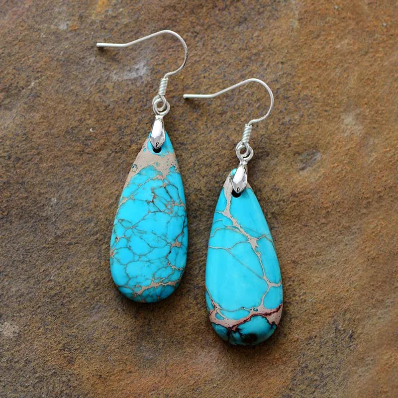 Women Luxury Earrings Natural Stones Teardrop Dangle Designer Elegant US European Jewelry Dropshipping | Украшения и аксессуары