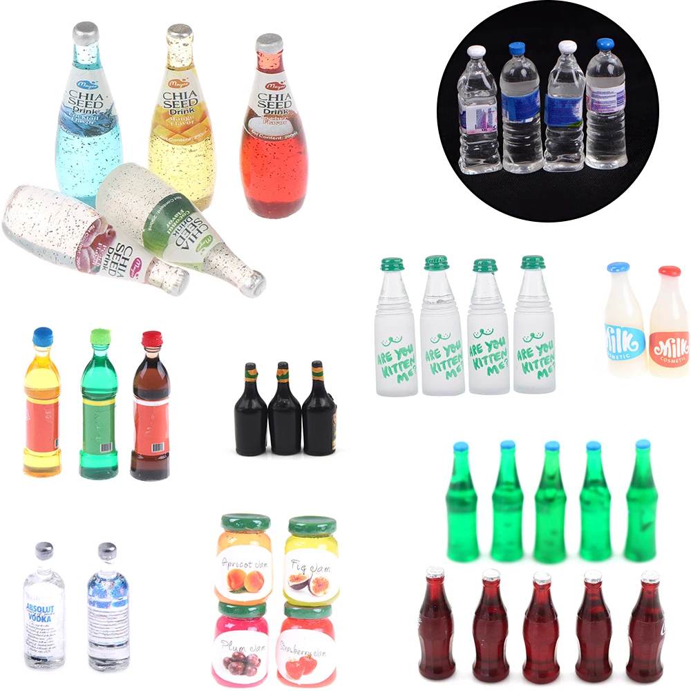 1/2/3/4/5/6/10PCS Mini Water Bottles Dollhouse Miniatures Doll Food Kitchen Living Room Accessories Kids Gift Pretend Play Toys