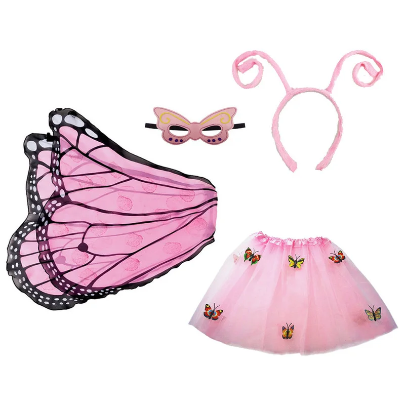 

Children Butterfly Wings Girl Fluffy Princess Skirt Dress Mask Headband Party Birthday Gift Props Baby Shower Cosplay