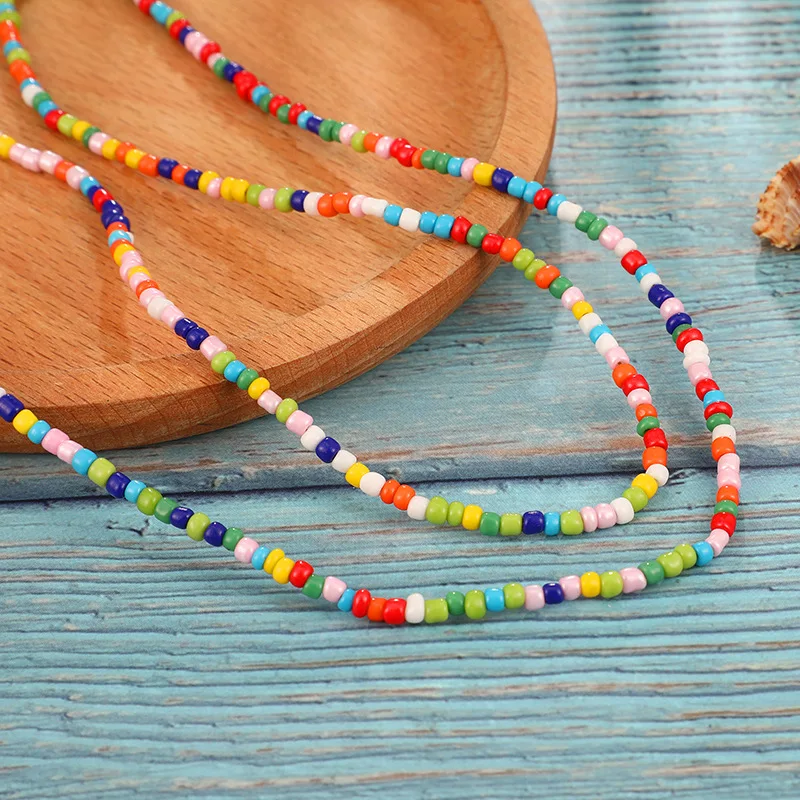 Многослойный чокер в богемном стиле Женский ожерелье из бусин цепочка цветное