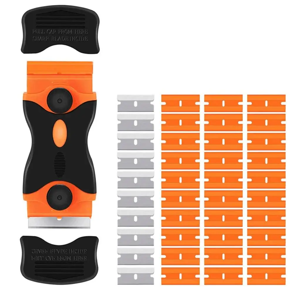 

21/41 Double-Sided Scraper Razor with Plastic Handle Glass Ceramic Plate Scraper Cleaner for Removing Glue Paint Labels Stickers