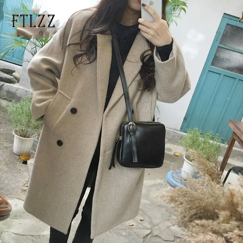 Шерстяное пальто в Корейском стиле новинка 2019 модная женская двубортная верхняя