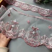 3 yard pink embroidered flower lace ribbon trims for home textiles sofa covers trimmings mesh applique sewing fabric 19cm 5cm