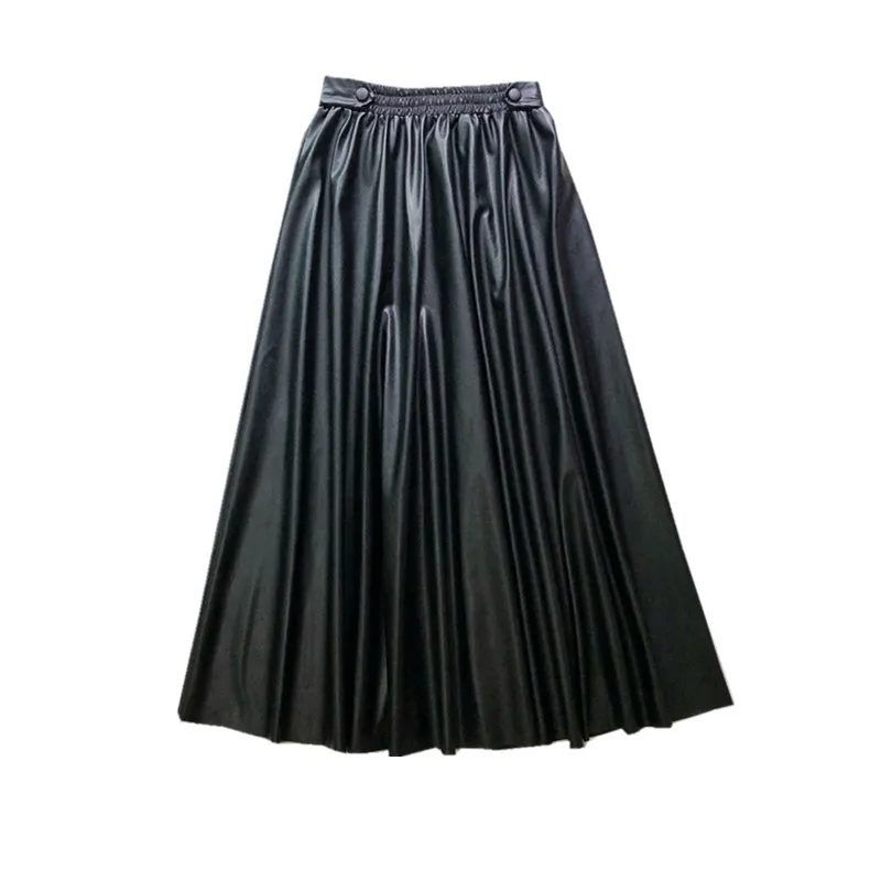Женская длинная Плиссированная Юбка из искусственной кожи юбка средней длины на