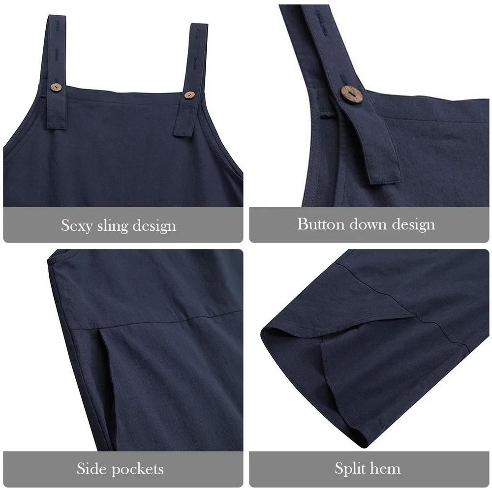

Women's Baggy Dungarees Jumpsuit Ladies Solid Color Overall Dungarees Trouser Suit Trousers Long with Side Pockets