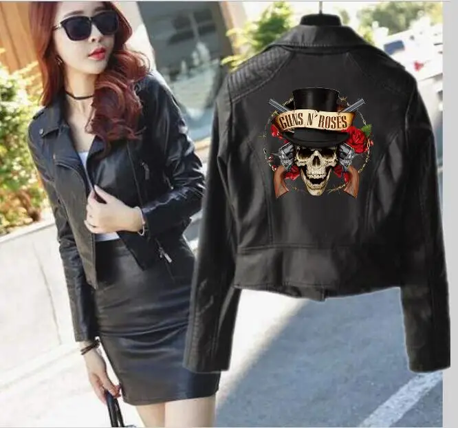 Пистолеты N guns N Roses куртка короткая кожаная хип-хоп панк кожа локомотив жакет на молнии для женщин в стиле хип-хоп Уличная одежда