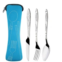 creative dinnerware portable student tableware set bag printed stainless steel spoon fork steak knife set gift travel cutlery