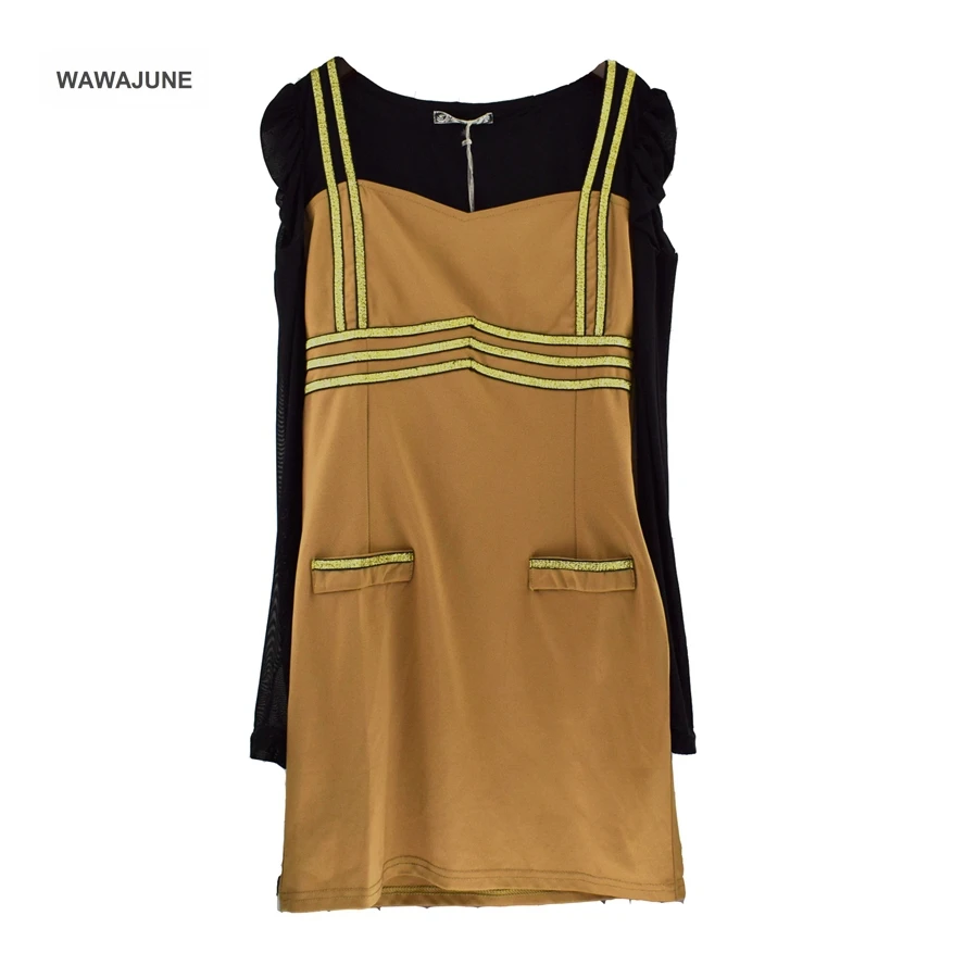 

#189 2020 New Fashion Women Dress Transparent Puff Sleeve Knee-Length Mini Dresses Work Party Female Elegant
