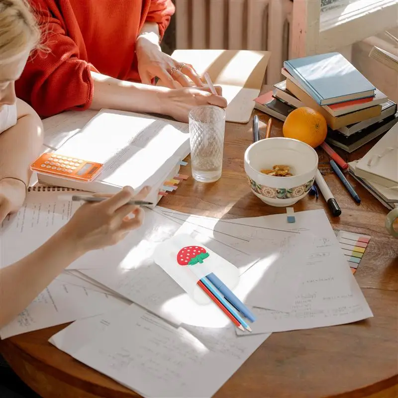 

2Pcs Scrub Pen Holder Cartoon Pen Box Lovely Pencil Strawberry Pattern Case