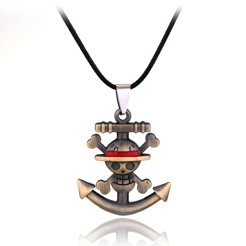 Luffy Mariner Law Male Anime One Piece Pendant Necklace Chain Skull Shanks Pirate Flag Ace Necklace Ship Rudder Zoro Gifts Bff one piece luffy skull jolly roger flag black white yellow