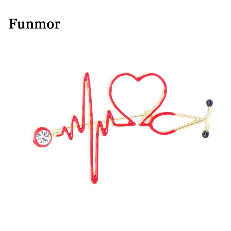 Funmor, Специальная брошь в виде стетоскопа, электрокардиограмма, эмалированные булавки для женщин, медсестры, пальто, Униформа, блузка, Bejouterie, для банкета, подарки на каждый день