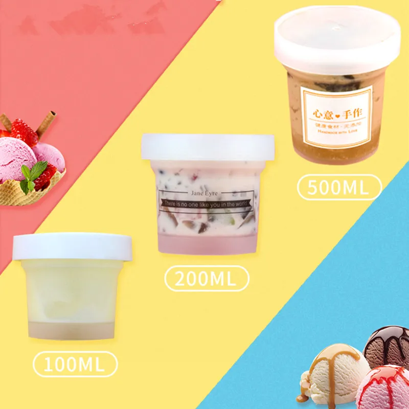 

10pcs Net red dessert containers 100ml 200ml 500ml matte transparent plastic box ice cream yogurt pudding cake cups with lids
