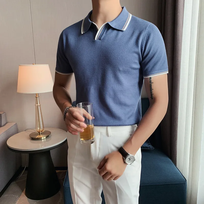 

High quality men's Polo Shirt summer men's short sleeve top British slim Lapel trend casual and comfortable Men's top At home