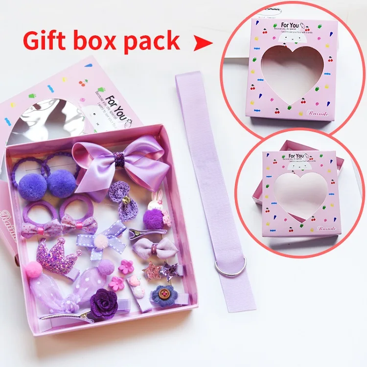 F-Gift Box 18 шт./кор. дети милые женские аксессуары для волос комплект ткани для младенцев с цветочным узором и бантом, заколки Заколки для волос подарок для девочек детские Головные уборы - Color: F-Gift Box