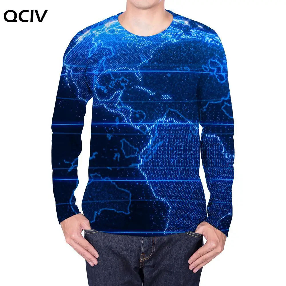 

QCIV Psychedelic Long sleeve T shirt Men World Map Anime Clothes Blue Hip hop Pattern 3d Printed Tshirt Mens Clothing Casual