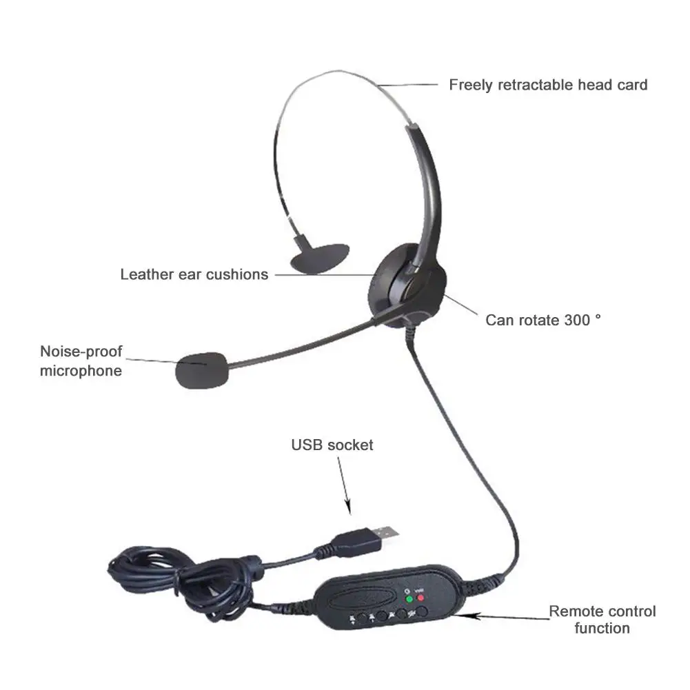 

Wired Computer Headset USB Office Earphone With Microphone Noise Cancelling Headphone Rotatable Mic For PC Laptop Desktop