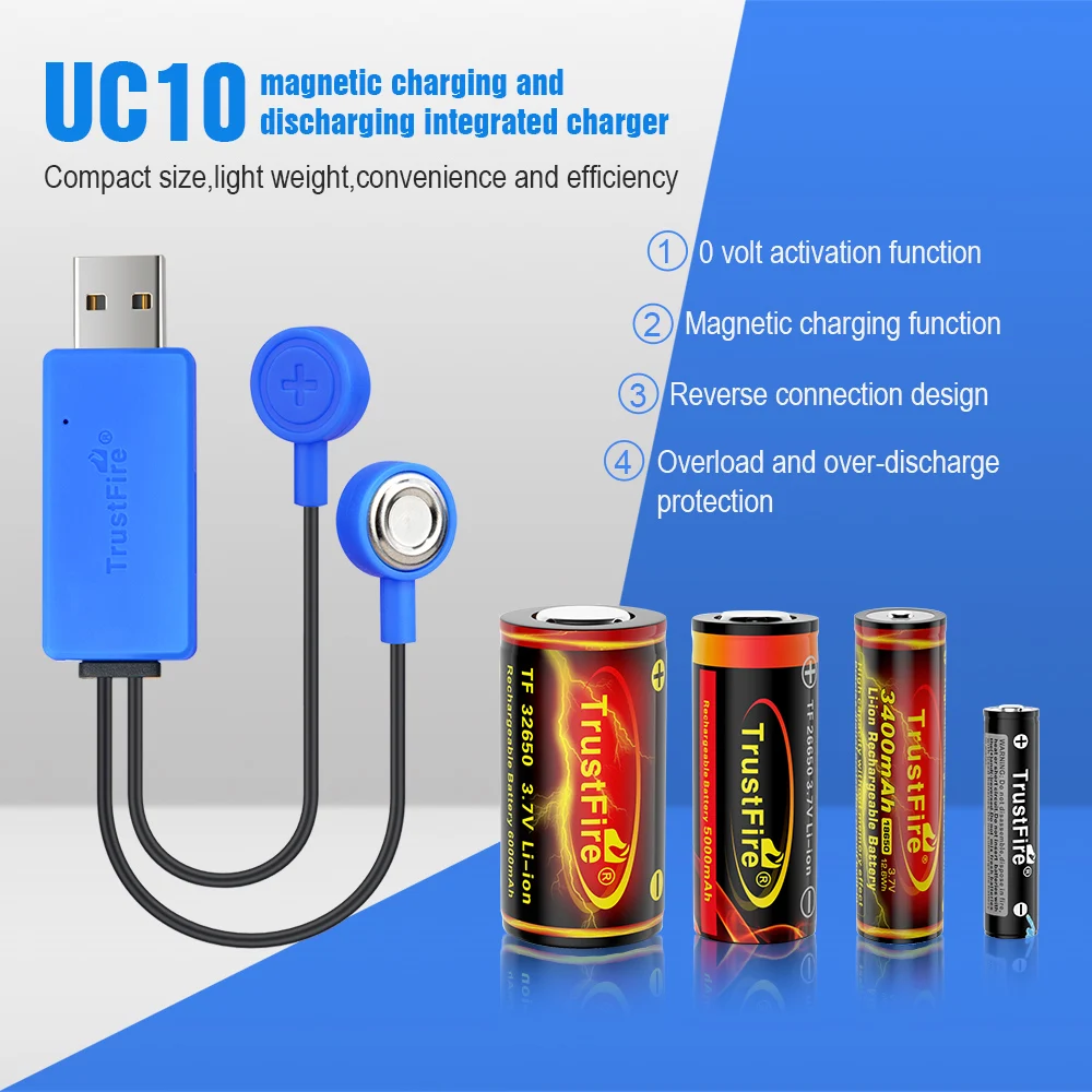 TrustFire-cargador de batería magnético UC10 con función de Banco de energía, Cargador Universal para celda de iones de litio 32650, 21700, 16340, 26650, 18650