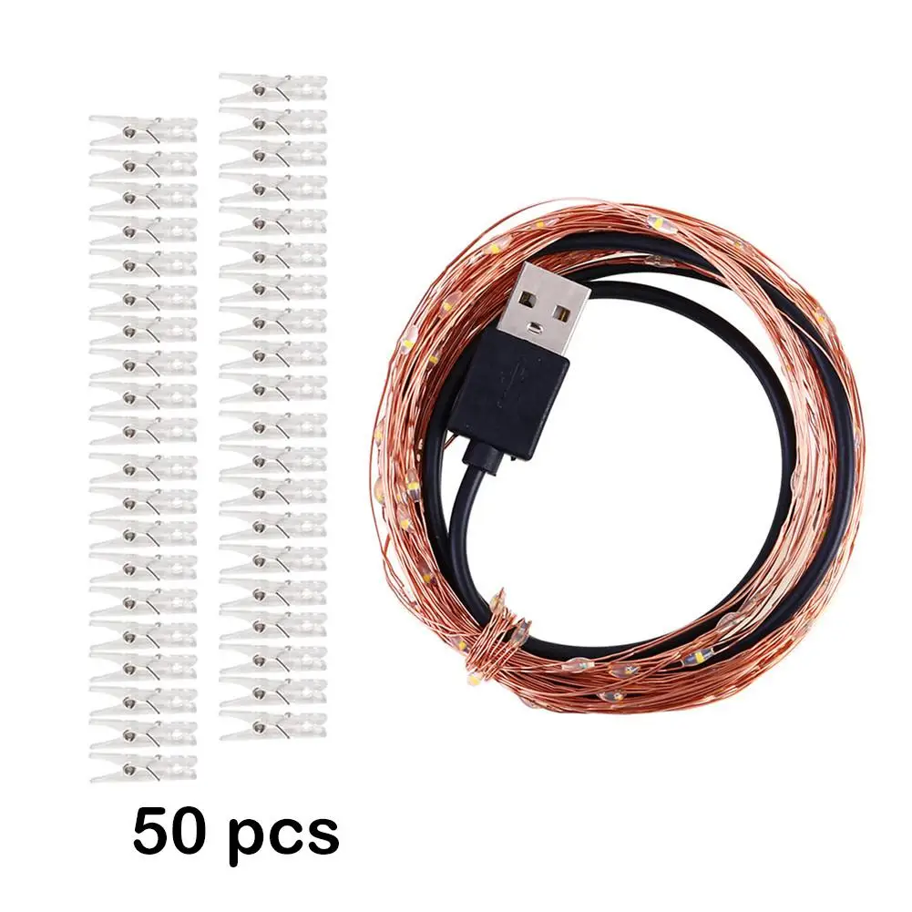Светодиодная гирлянда с зажимом для фото 50/100 светодиодов USB на аккумуляторах