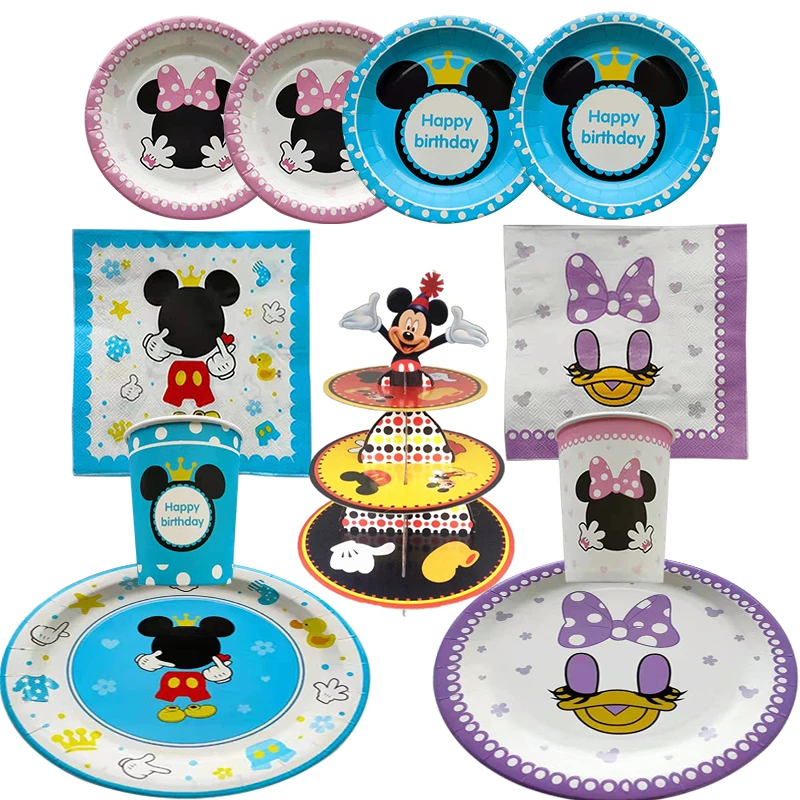 

Disney Minnie Mouse Mickey Mouse Birthday Party Decorations 8 People Disposable Plate Napkin Cup Tablecloth Supplies Party Sets