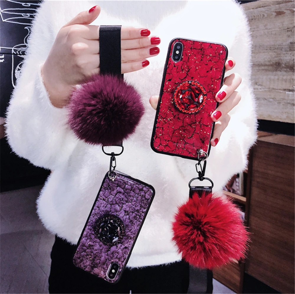 Funda de teléfono gold leaf drop plush protective cover for mobile phone case iPhone 11 X XS XR Max 8 7 6 6S Plus With stents |