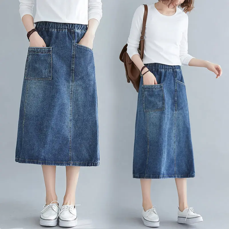 Женская джинсовая юбка с эластичным поясом повседневная простая ковбойская