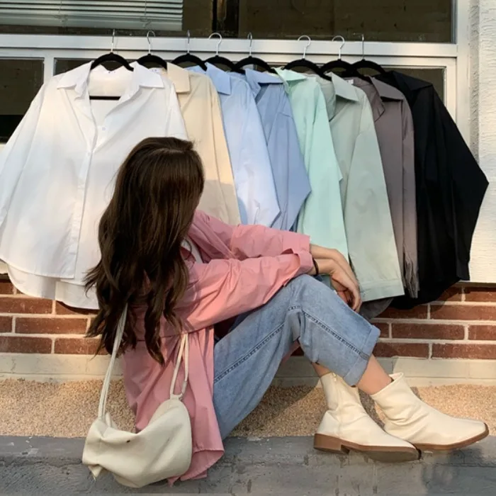 Весна Осень шикарная Повседневная простая темпераментная рубашка Женская