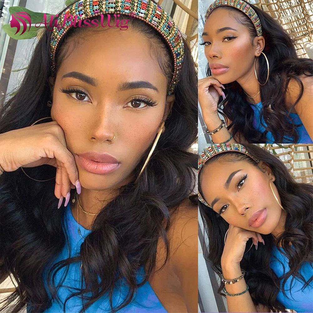 Парик с головной повязкой s волнистые человеческие волосы парики для черных