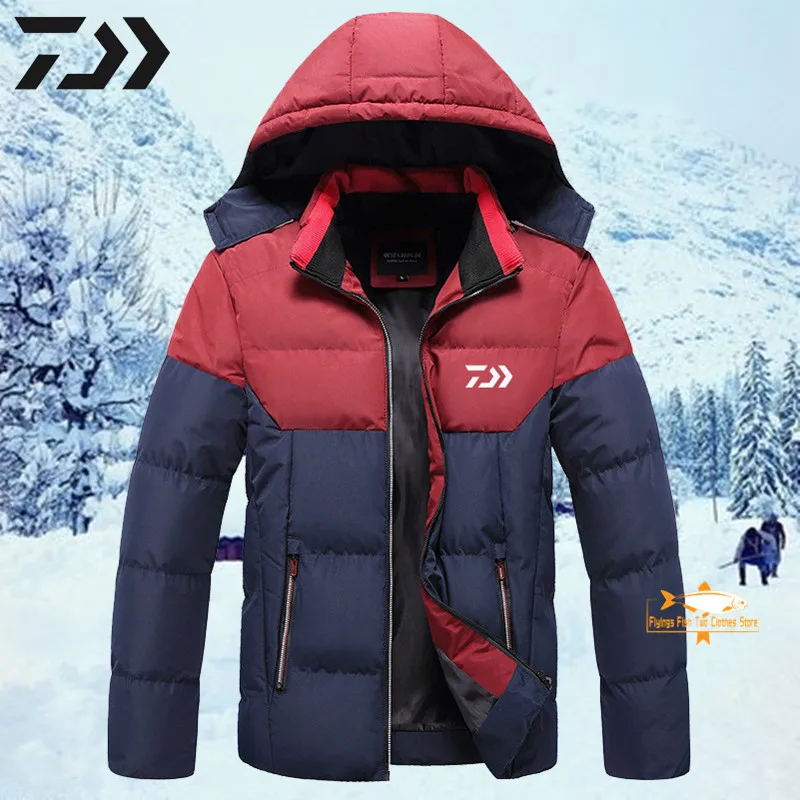 

New DAIWA Fishing Clothing Autumn Winter Outdoor Hiking Camping Fishing Down Coats Thick Warm Fishing Jackets Hooded Shirts