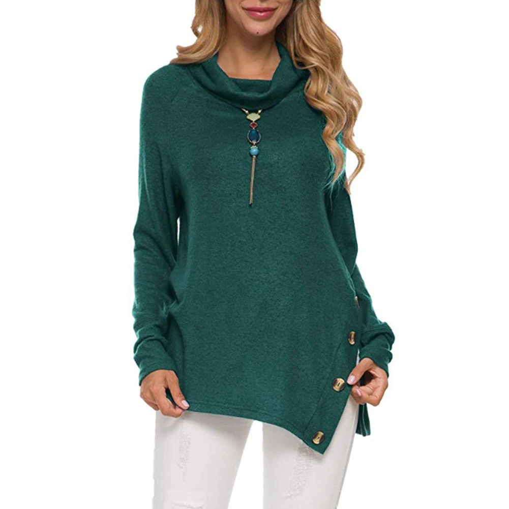 Стильные женские топы свободного кроя с длинным рукавом и воротником хомутом