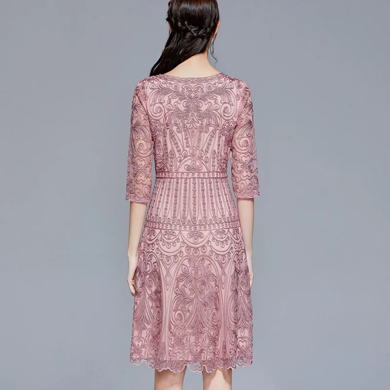 

Dress Vestidos 4xl De Fiesta 2021 Spring Party Brides Mother Women O-Neck Allover Appliques Embroidery Dress Pink Red Plus Size