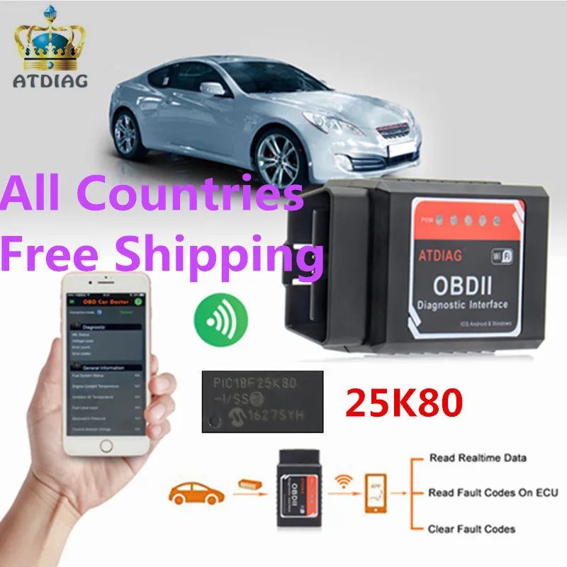 ELM327 WiFi V1.5 с чипом PIC18F25K80 диагностический инструмент ELM 327 для IPhone/Android OBD2 OBD II