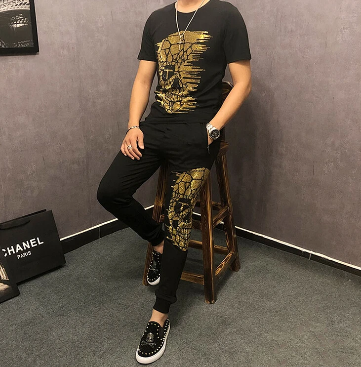 Men's Diamond Sets 2019 tshirt set Male Casual Tracksuit Men 2 Piece Set handsome design | Мужская одежда