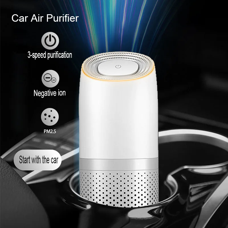 

Portable Mini Negative Ion Car Air Purifier True HEPA Filter Cleaner Air 3 Speed Purification With Oxygen Generator