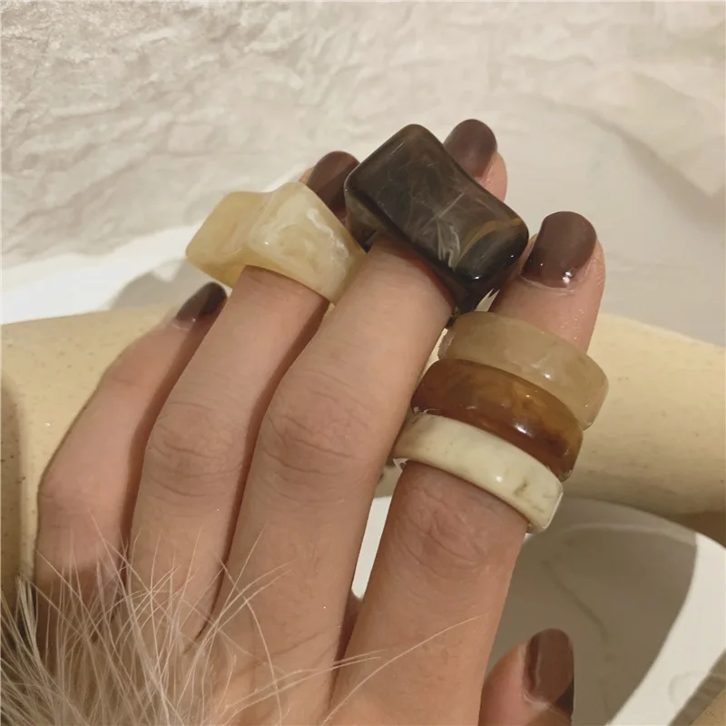 FFLACELL 2021 Смола холодный ветер акрил янтарно-бежевый кольцо для женщин вечерние