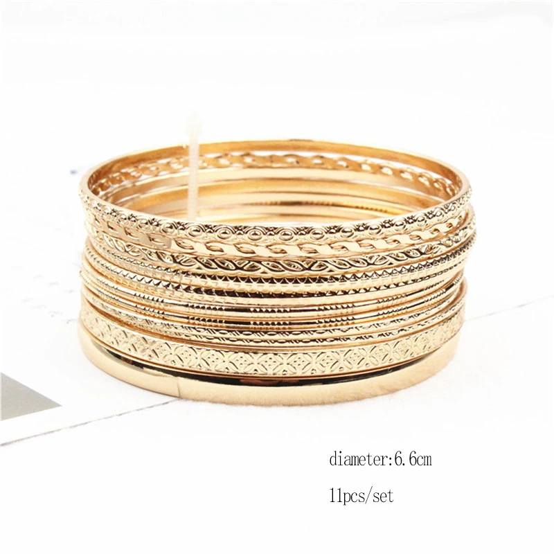 

Retro Style Trendy Gold-colour Bangles Bracelets Set For Women Circle Metal Wire Indian Bangle Jewelry Party Gifts