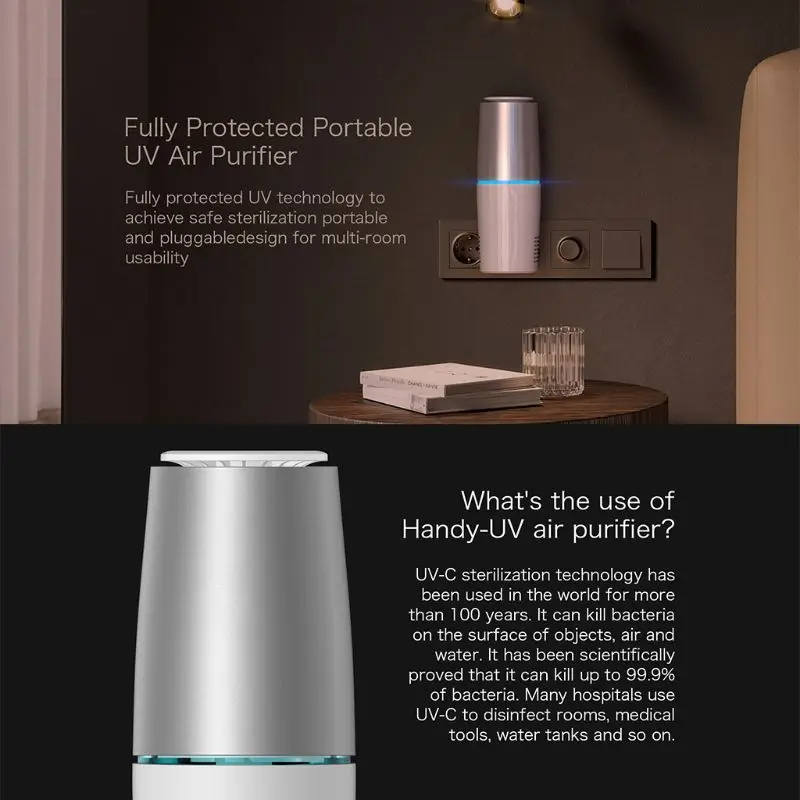 

Portable UV-C Air Purifier Sanitizer Eliminate Sanitize Airborne Germs Odor Cleaner for Bedroom Kitchen D0AF