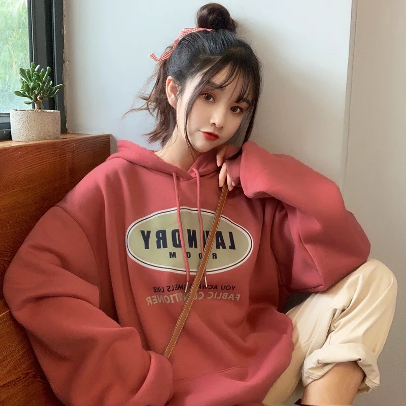 Женская толстовка RCWC в японском винтажном стиле на осень и зиму с бархатной