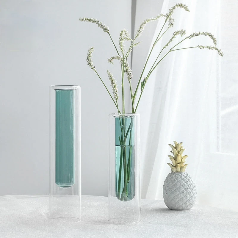 

Home Decoration Nordic Ins Double Layer Glass Test Tube Vase Plants Holder Transparent Hydroponics Flower Vase Craft Gift
