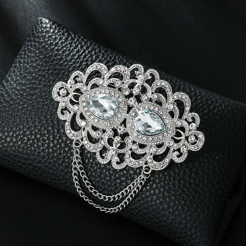 WEIMANJINGDIAN Factory Price High Quality Pear Cut Crystal Rhinestones Chain Brooches for Women or Wedding | Украшения и