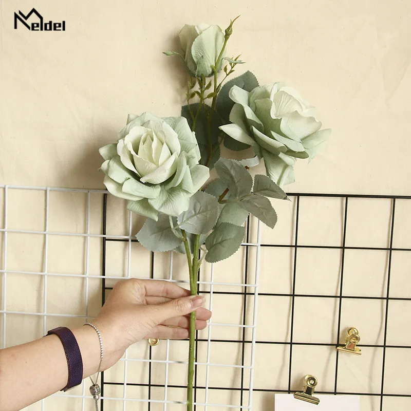 Meldel Artificial Fake Flowers Red Silk Roses Bouquet Small Pink Home Decoration Accessories Wedding Flower Decor | Свадьбы и