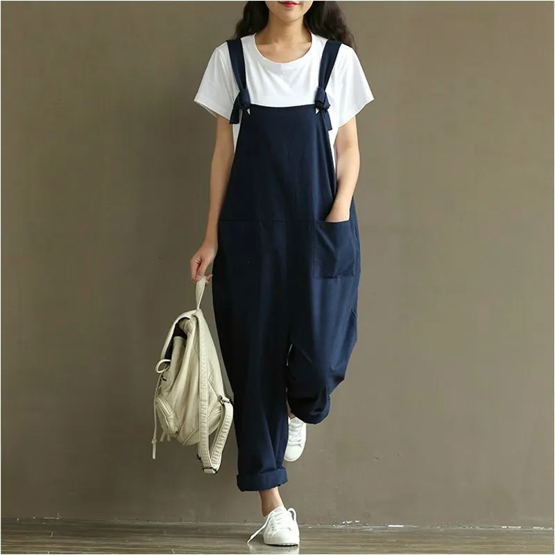

Summer Autumn Rompers Womens Jumpsuits Vintage Sleeveless Backless Casual Loose Solid Overalls Strapless Paysuits
