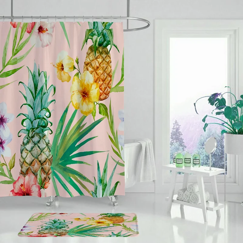 Занавеска для душа желтые цветы черный фон весенние растения креативное