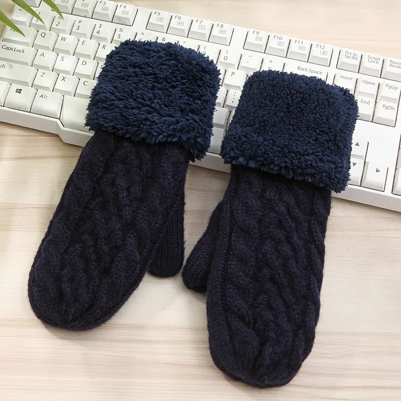 blue Корейские модные крученые Варежки женские осенние и зимние толстые теплые вязаные шерстяные перчатки - Цвет: blue