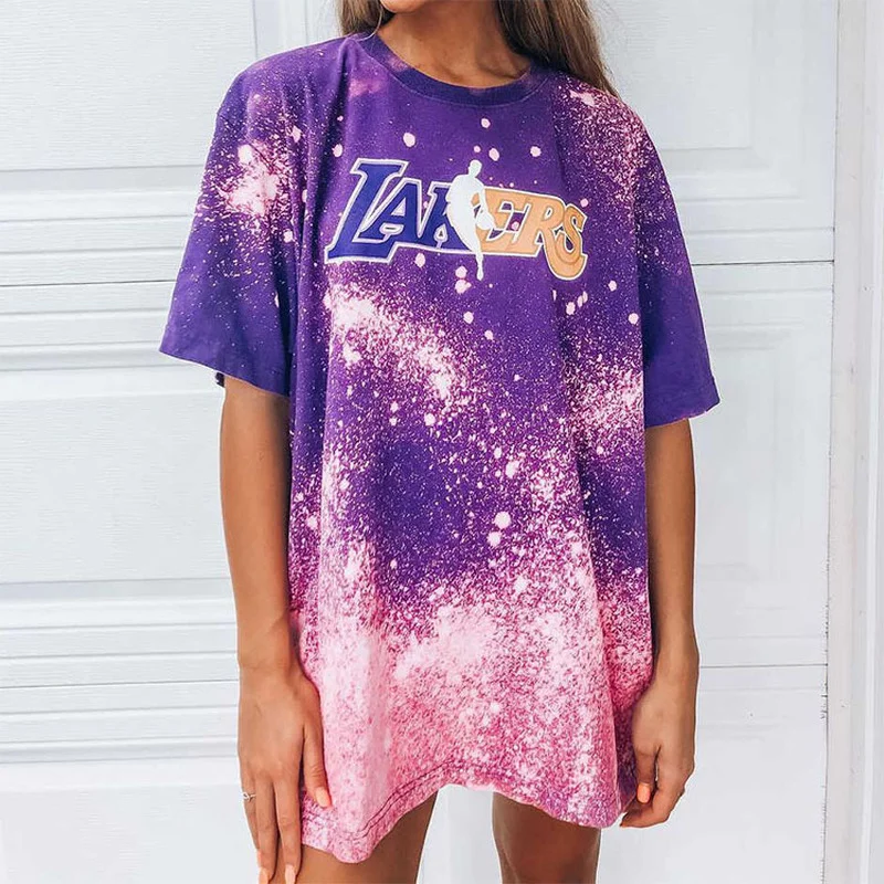 Футболка женская с круглым вырезом Повседневная рубашка принтом пурпурно