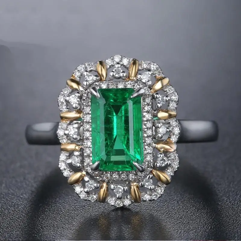 

925 sliver Pure Emerald Square Diamond Ring Anillos Bague Bizuterias for Women silver 925 jewelry Turquoise topaz Diamond Ring