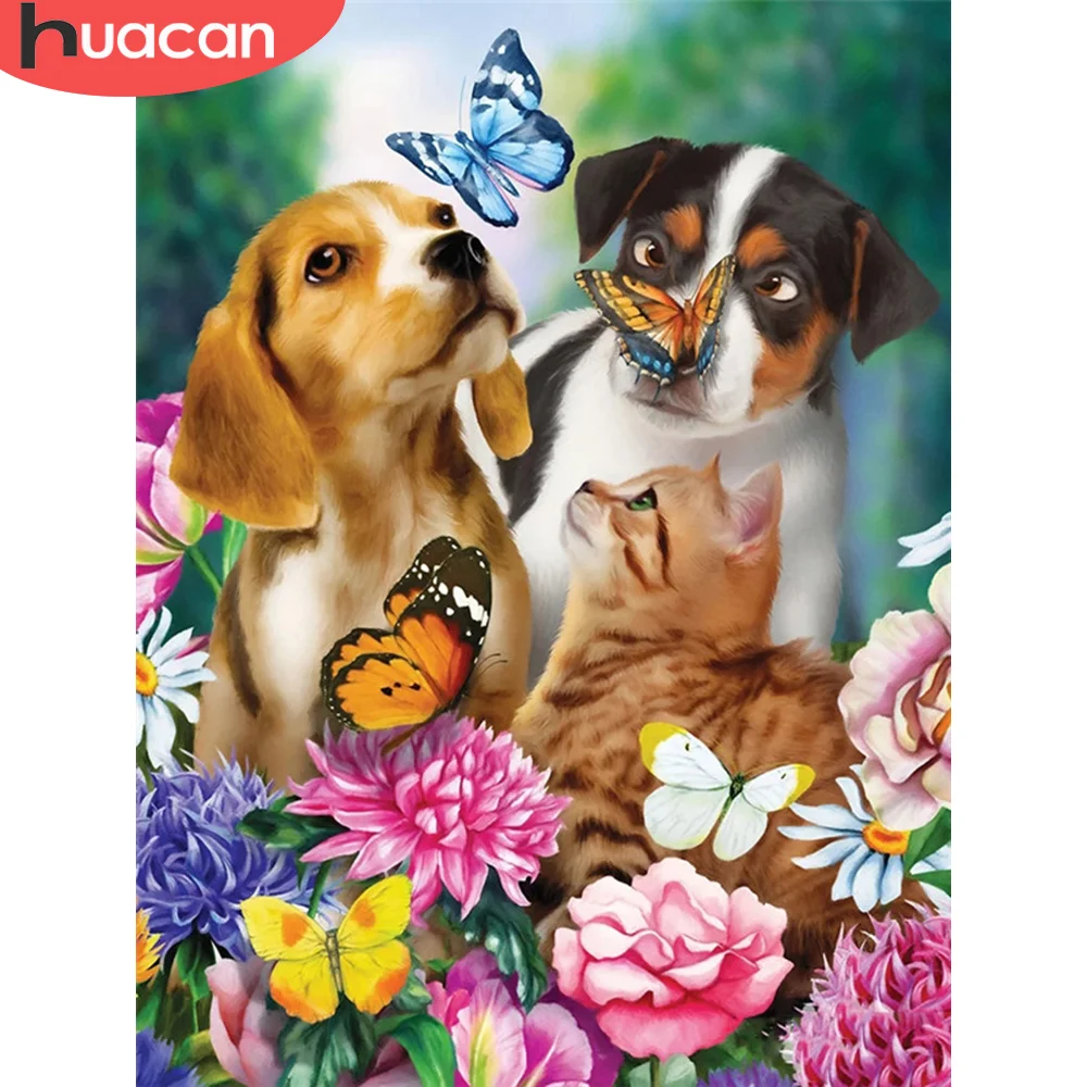 

HUACAN 5D DIY Diamond Painting Dog Full Drill Square Needlework Art Diamond Embroidery Animal Mosaic Cross Stitch Home Decor