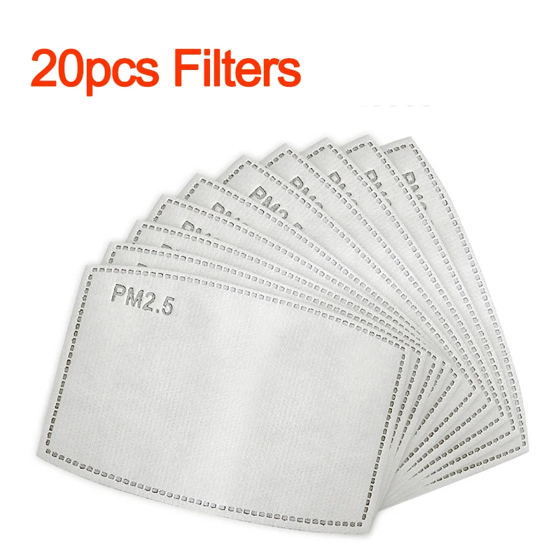 

20PCS pm25 Filters with 5pcs Masks Cotton Storage Reusable Washable Mouth Face Mask for Men Women Black Fashion