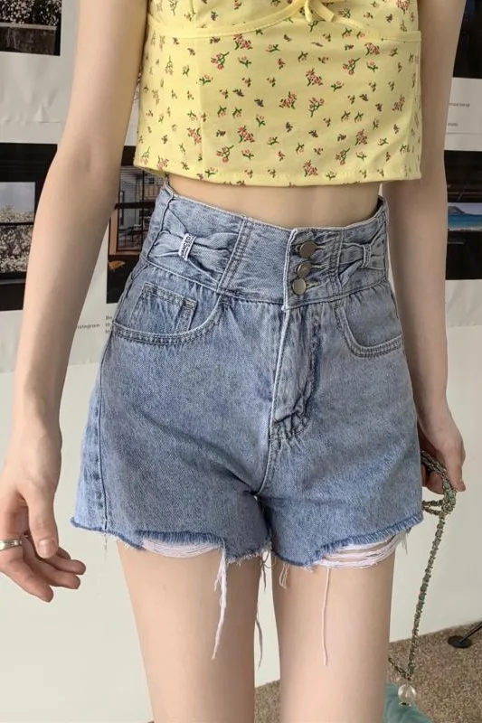 

Korean version of the new loose wide-leg jeans women's thin high-waisted bow shorts hot pants