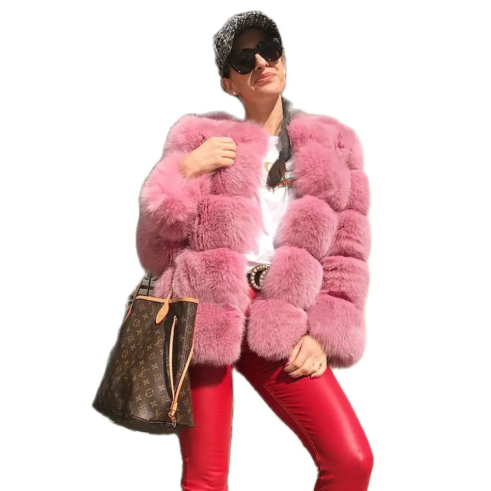 Skin Pink Natural Fox Fur Jacket for Women 2022 Winter New Whole Skin Genuine Fox Fur Coat Woman Luxury Outwear Natural Fur Coat